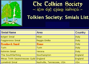 La lista degli Smial della Tolkien Society
