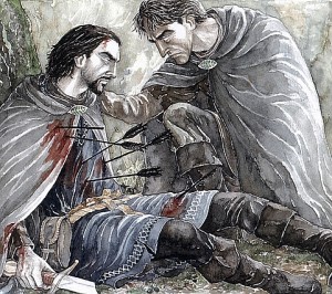 Disegno "Aragorn e Boromir" di Anke Eissmann - http://anke.edoras-art.de/