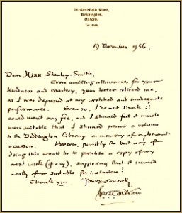 Lettera di J.R.R. Tolkien del 19 dicembre 1956 sulla biblioteca di Deddington