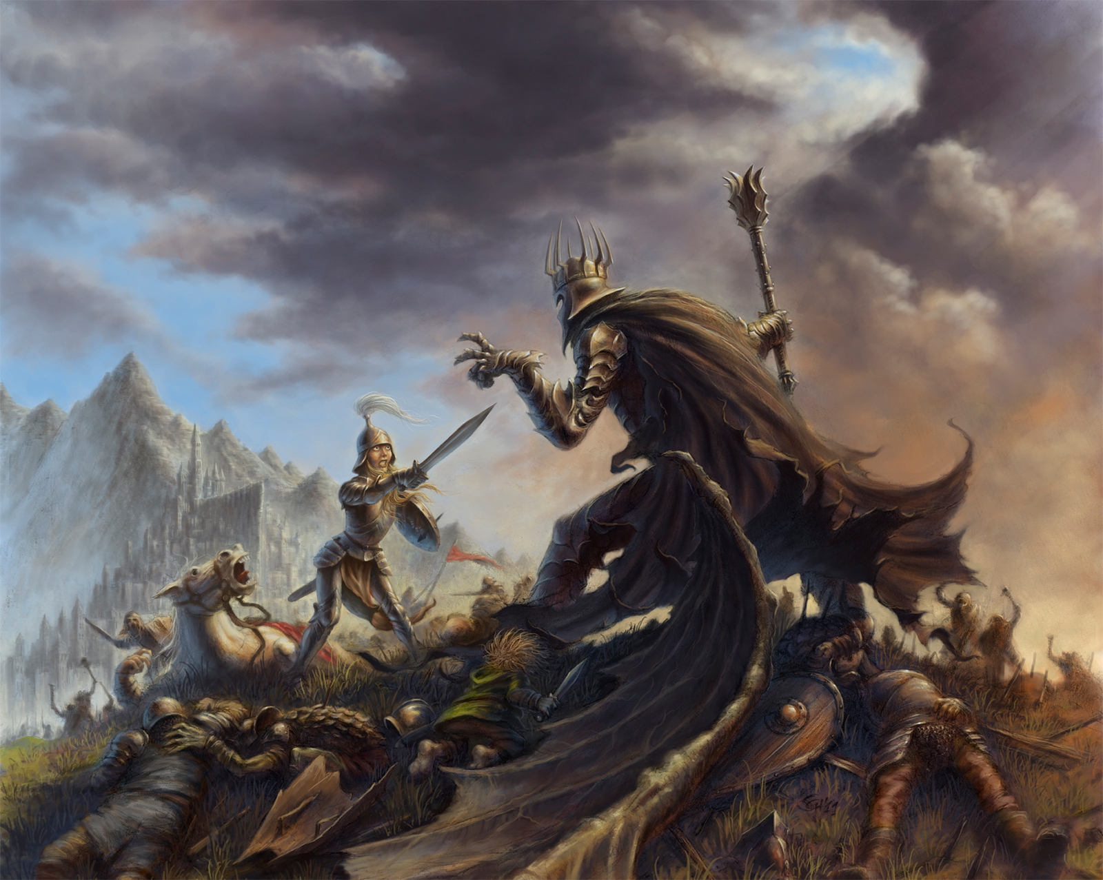 Battle of kings. Эовин и Назгул. Назгулы Толкин. Орки-Майар. Эовин и Назгул иллюстрации.